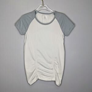 Athleta Women's White Blue Short Sleeve Color Block Fastest Track Tee Size S